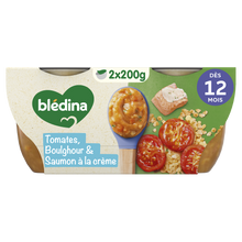 BLEDINA BLEDICHEF - Plat bébé du midi Tomates Boulghour Saumon à la Crème, dès 12 mois - 2x200g - Repas bébé