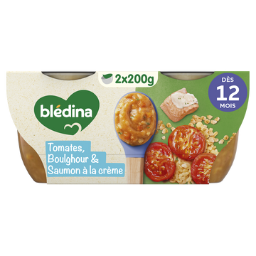BLEDINA BLEDICHEF - Plat bébé du midi Tomates Boulghour Saumon à la Crème, dès 12 mois - 2x200g - Repas bébé