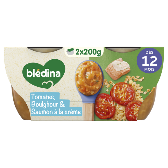 BLEDINA BLEDICHEF - Plat bébé du midi Tomates Boulghour Saumon à la Crème, dès 12 mois - 2x200g - Repas bébé