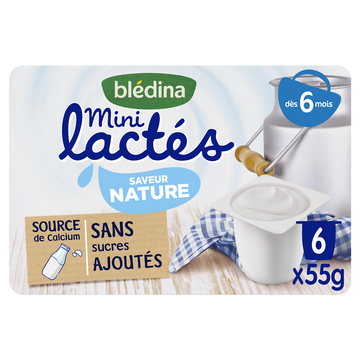Desserts lactés bébé nature sans sucres dès 6 mois BLEDINA- 6x55g