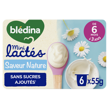 BLEDINA MINI LACTES - Desserts lactés bébé nature sans sucres, de 6 à12 mois - 6x55g