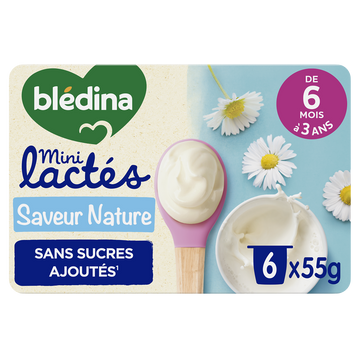 BLEDINA MINI LACTES - Desserts lactés bébé nature sans sucres, de 6 à12 mois - 6x55g