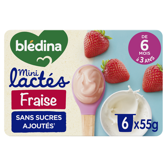 BLEDINA MINI LACTES - Mini lactés fraise, de 6 à 12 mois - 6x55g