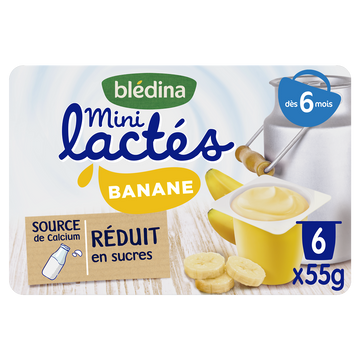 Desserts lactés bébé banane dès 6 mois BLEDINA 6x55g