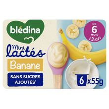 BLEDINA MINI LACTES - Desserts lactés bébé banane, de 6 à 12 mois - 6x55g