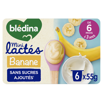 BLEDINA MINI LACTES - Desserts lactés bébé banane, de 6 à 12 mois - 6x55g