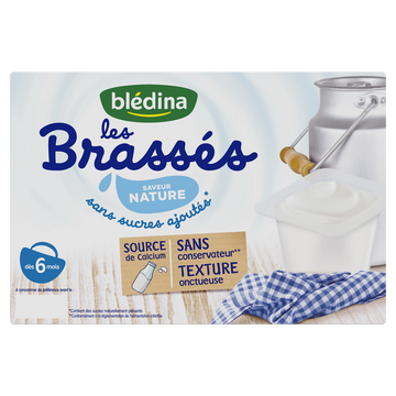Desserts lactés bébé brassé nature sans sucres dès 6 mois BLEDINA - 6x95g
