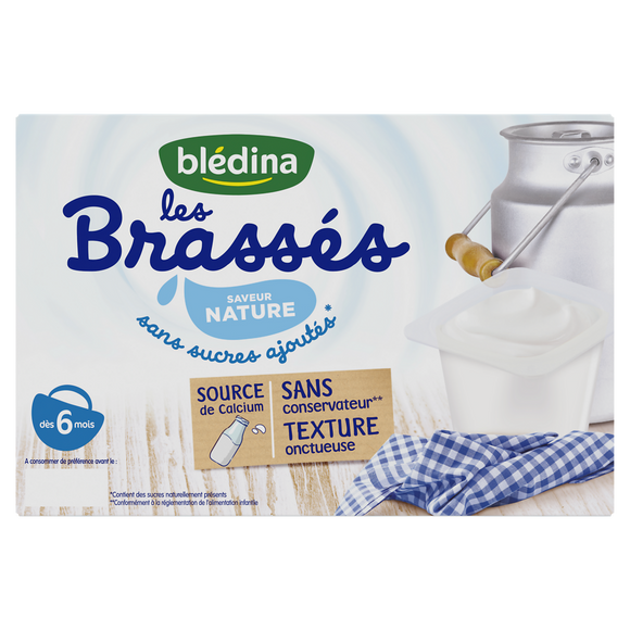 Desserts lactés bébé brassé nature sans sucres dès 6 mois BLEDINA - 6x95g