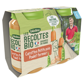 Petits pots bébé bio carottes petits pois poulet dès 6 mois LES RECOLTES BIO BLEDINA 2x200g