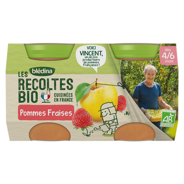 Petits pots bébé bio pommes fraises dès 6 mois LES RECOLTES BIO BLEDINA 2x130g