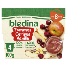 BLEDINA - Dessert bébé Pommes cerises vanille, dès 8 mois - 4x100g