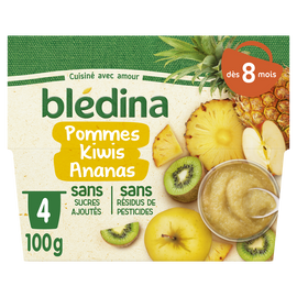 Purée de fruits bébé pommes kiwi ananas dès 8 mois BLEDINA 4x100g