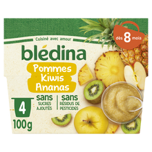 BLEDINA BLEDICHEF - Purée de fruits bébé pommes kiwi ananas, dès 8 mois - 4x100g