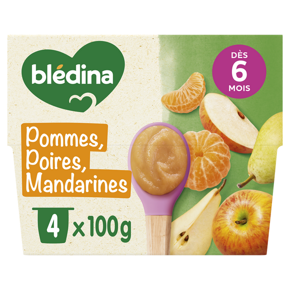 BLEDINA - Dessert bébé Pommes poires mandarines, dès 8 mois - 4x100g