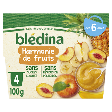 Purée de fruits bébé dès 6 mois BLEDINA 4x100g
