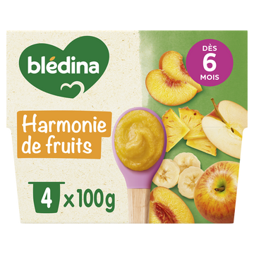 BLEDINA - Harmonie de fruits, de 6 à 12 mois - 4x100g