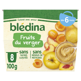 Purée de fruits bébé dès 6 mois BLEDINA 8x100g