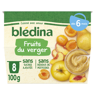 Purée de fruits bébé dès 6 mois BLEDINA 8x100g
