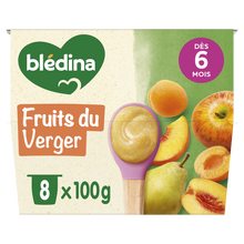 BLEDINA - Dessert bébé Fruits du verger, de 6 à 12 mois - 8x100g