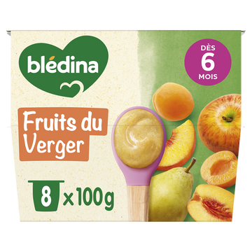 BLEDINA - Dessert bébé Fruits du verger, de 6 à 12 mois - 8x100g