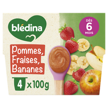 BLEDINA - Dessert bébé Pommes Fraises Bananes, de 6 à 12 mois - 4x100g