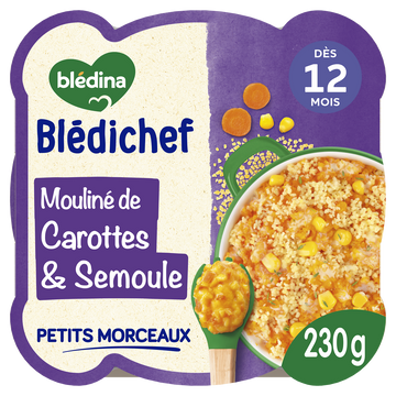 BLEDINA BLEDICHEF - Mouliné de carottes et semoule, dès 12 mois - 230g- Repas bébé