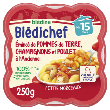BLEDINA BLEDICHEF - Plat bébé pomme de terre champignons poulet, dès 15 mois - 250g - Repas bébé