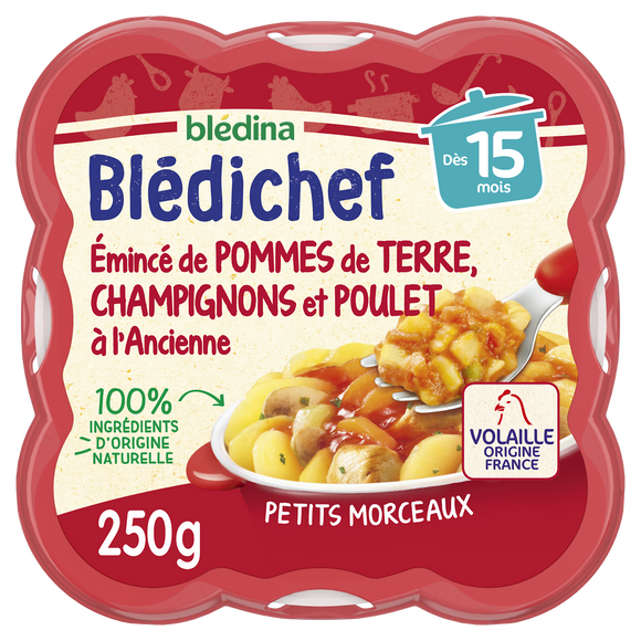 BLEDINA BLEDICHEF - Plat bébé pomme de terre champignons poulet, dès 15 mois - 250g - Repas bébé
