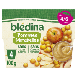 Purée de fruits bébé pommes mirabelles dès 8 mois BLEDINA 4x100g