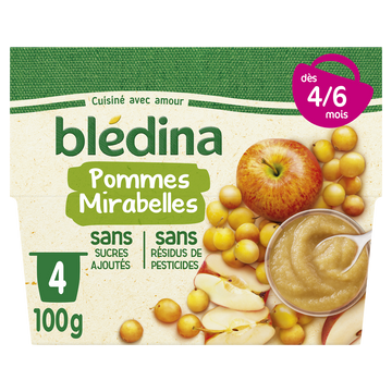 Purée de fruits bébé pommes mirabelles dès 8 mois BLEDINA 4x100g