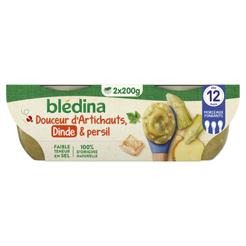 Plats bébé pomme de terre artichaut dinde dès 12 mois BLEDINA, 2x200g