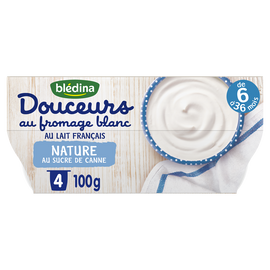 Desserts bébé au fromage blanc nature sucré dès 6 mois BLEDINA 4x100g