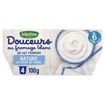 Desserts bébé au fromage blanc nature sucré dès 6 mois BLEDINA 4x100g
