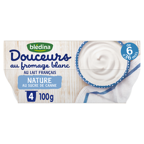 Desserts bébé au fromage blanc nature sucré dès 6 mois BLEDINA 4x100g