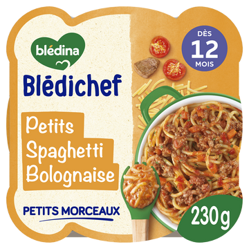 BLEDINA BLEDICHEF - Plat bébé du midi Spaghetti à la bolognaise, dès 12 mois - 230g - Repas bébé