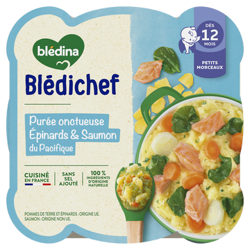 BLEDINA BLEDICHEF - Plat bébé Purée épinards et saumon Pacifique, dès12 mois - 230g