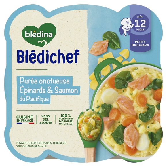 BLEDINA BLEDICHEF - Plat bébé Purée épinards et saumon Pacifique, dès12 mois - 230g