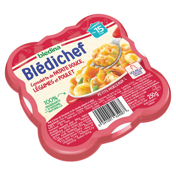 Plat bébé légumes patates douces poulet dès 15 mois BLEDICHEF BLEDINA250g
