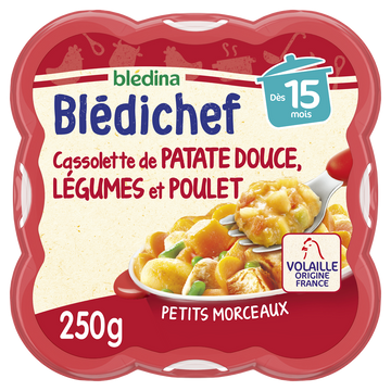 BLEDINA BLEDICHEF - Plat bébé légumes patates douces poulet, dès 15 mois - 250g - Repas bébé