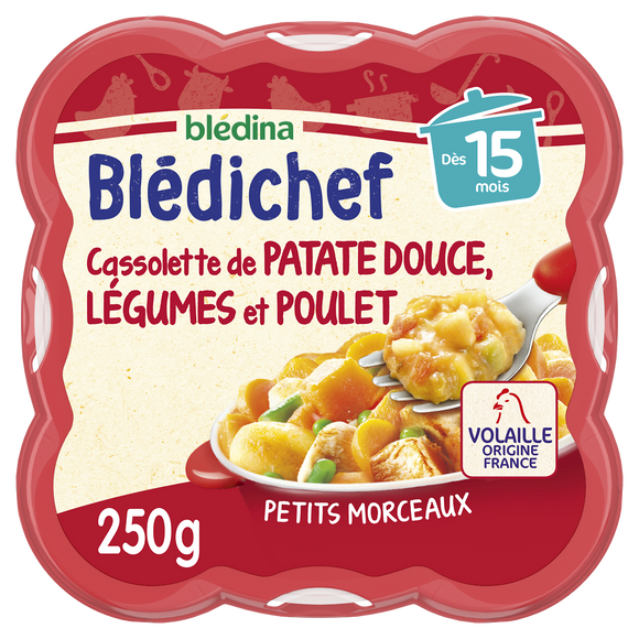 BLEDINA BLEDICHEF - Plat bébé légumes patates douces poulet, dès 15 mois - 250g - Repas bébé