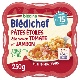 Plat bébé pâtes sauce tomate jambon dès 15 mois BLEDICHEF BLEDINA 250g