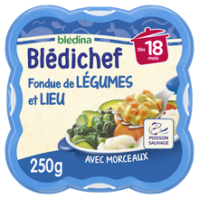 BLEDINA BLEDICHEF - Plat bébé du midi Fondue de légumes et lieu, dès 18 mois - 250g - Repas bébé