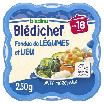 BLEDINA BLEDICHEF - Plat bébé du midi Fondue de légumes et lieu, dès 18 mois - 250g - Repas bébé