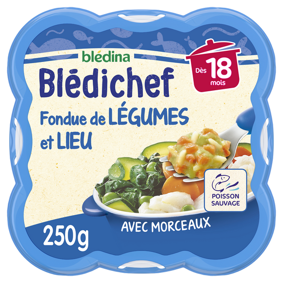 BLEDINA BLEDICHEF - Plat bébé du midi Fondue de légumes et lieu, dès 18 mois - 250g - Repas bébé