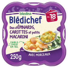 Plat bébé duo d'épinard carottes ptits macaroni dès 18 mois BLEDICHEFBLEDINA - 250g