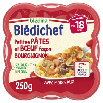 BLEDINA BLEDICHEF - Plat bébé légumes pâtes boeuf bourguignon, dès 18mois - 250g - Repas bébé