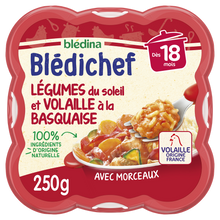 BLEDINA BLEDICHEF - Plat bébé du midi Légumes du soleil et volaille àla basquaise, dès 18 mois - 250g - Repas bébé