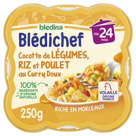 Plat bébé légumes riz et poulet au curry dès 24 mois BLEDICHEF BLEDINA250g