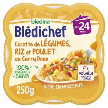 Plat bébé légumes riz et poulet au curry dès 24 mois BLEDICHEF BLEDINA250g