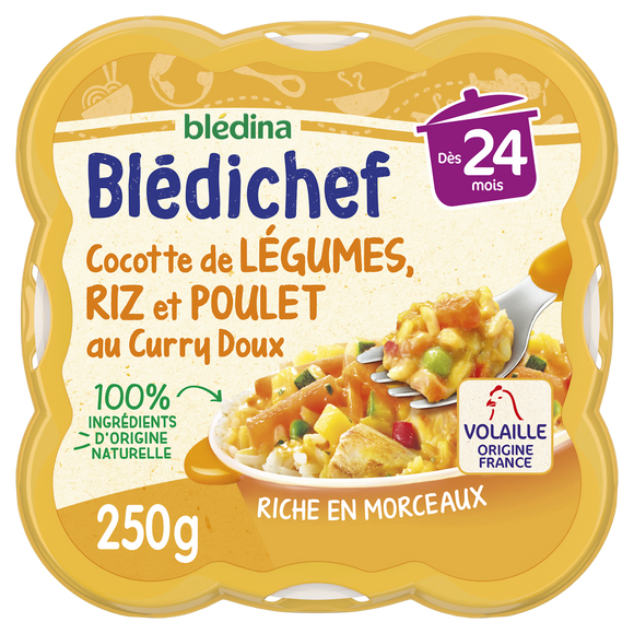 Plat bébé légumes riz et poulet au curry dès 24 mois BLEDICHEF BLEDINA250g